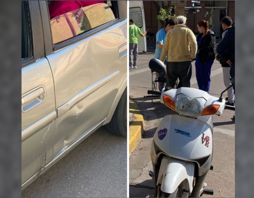 Fuerte choque entre una moto y un auto: una mujer fue trasladada al Hospital