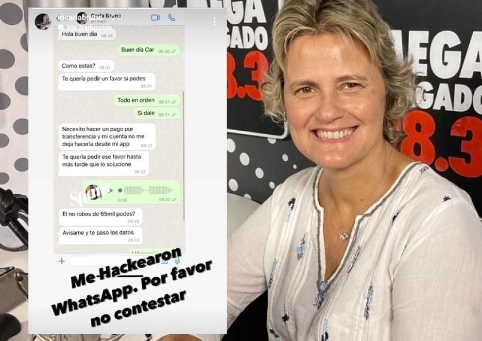 Otra víctima de robo de identidad: hackearon el WhatsApp de Carla Bruno 