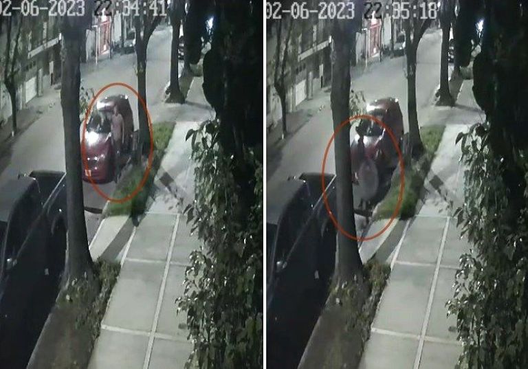 Un video captó el robo de una rueda de auxilio en pleno centro